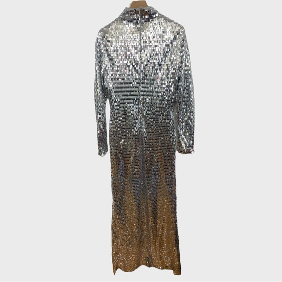 Simon Miller Silver Sequin Sculpty High Collar Maxi Dress Size 12 - Picture 8 of 11